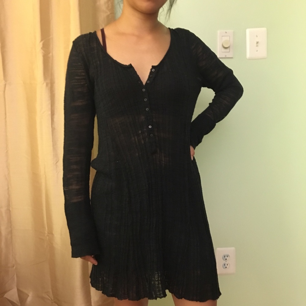 Free People Sheer Marled Long Sleeve Dress Coverup